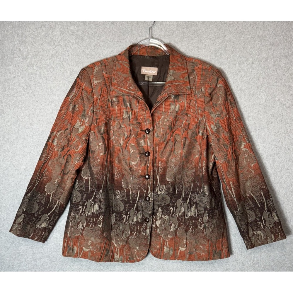 Tanjay Blazer Jacket Womens‎ 16 Jacquard Floral Textured Button Up Lined Career